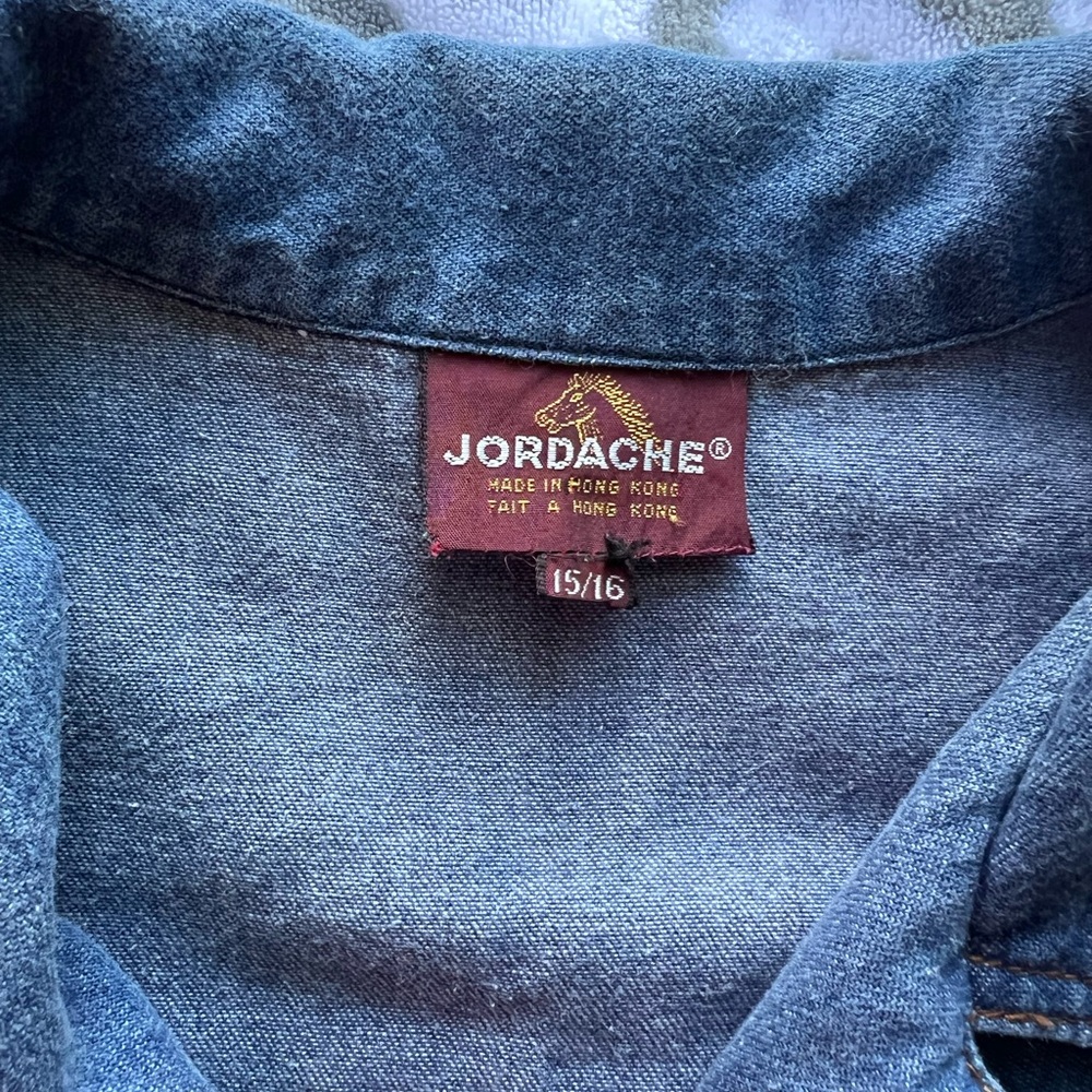 Jordache 80s Vintage Denim Prairie Dress Button Front Ruffle Hem Belted 15/16 - Picture 9 of 13